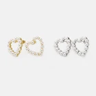 Copper Hoop Women Stylish Gold Plated Copper Heart Shape Hoop Pearl Earring Stud