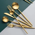Portuguese Gold Cutlery Knife Fork Spoon Chopsticks metal Tablewares Stainless Steel