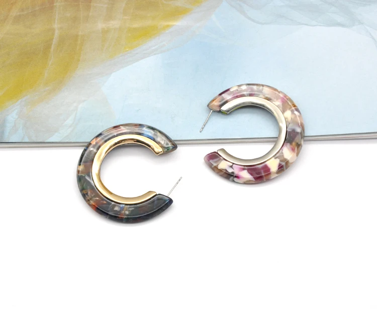 Custom rainbow multi color acetate ear jewelry for women luxury stainless steel  inlaid colorful hoop earrings