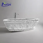 Modern popular cheap new design shape natural white marble freestanding bathtub