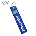 Wholesale custom logo Double Side polyester satin car embroidery woven keychains with own name