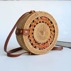 Handwoven Round Rattan Crossbody Bag for Women Leather Shoulder Straps Round Rattan beach Bags