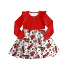 Cotton Kids Christmas Fly Sleeve Twirl Dress Red Cotton Kids Dress Fox Print Baby Girl Dress