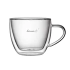 Crystal Wholesale Customized Logo Available Handle Milk Tea Water Mug Heat Resistant Wall Double Glass Coffee Cup