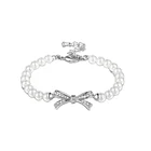 Bowtie White Pearls Bracelet 925 Sterling Silver Cubic Zirconia Jewelry Wedding Birthday Anniversary Gifts