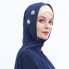 New elegant dubai chiffon scarf islamic women headscarf muslim rhinestone beading chiffon hijab wholesale
