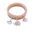 New 2020 New Arrival Multi-colors Austrian Crystal Rhinestones Charm Pendant Popcorn Chain Stretch Bracelet Set