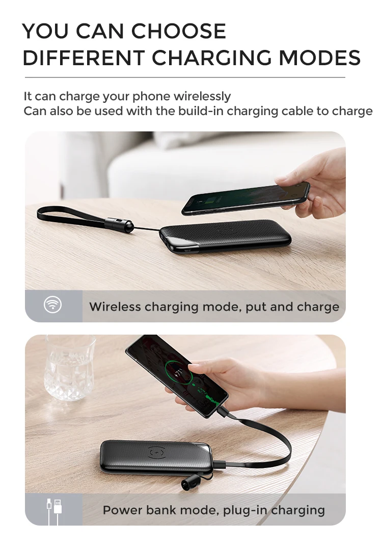 JOYROOM ABS digital display type c pd 10000mah wireless power bank with lanyard - ANKUX.COM