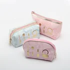 Promotion Waterproof Custom Logo Handle Removable Printed Gold Cute Pu cosmetic Bag for Makeups