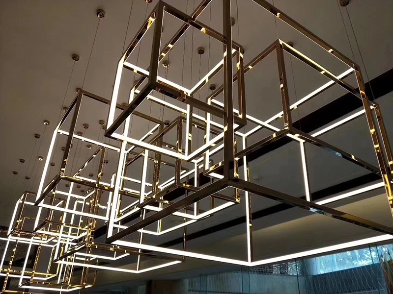 Modern designer lighting stainless steel geometric triangle led chandelier pendant light