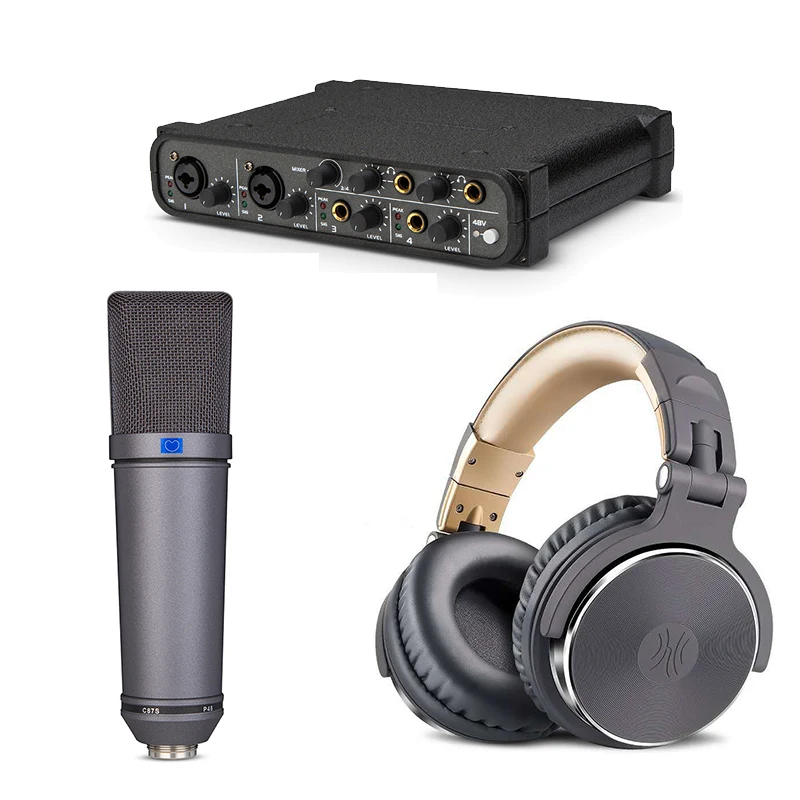 U P Set Condenser Studio Microphone Kit Headphone Usb Sound Card