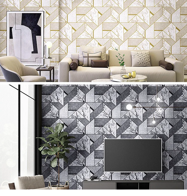 High quality 3d wall paper backed contrast color marble geometry vinyl wallpaper
