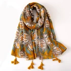 Wholesale Multi Floral printed scarf shawl with gorgeous tassels soft scarf hijab for women