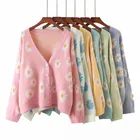 Women Winter Sweaters Women Autumn Winter Lady Casual Coat Women V Neck Sun Flower Short Cardigan Sweater