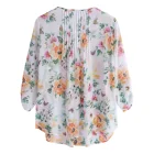 Blouse Women Plus Size Big Size 3/4 Sleeve Floral Printed Tiny Pleats Sweet Blouse