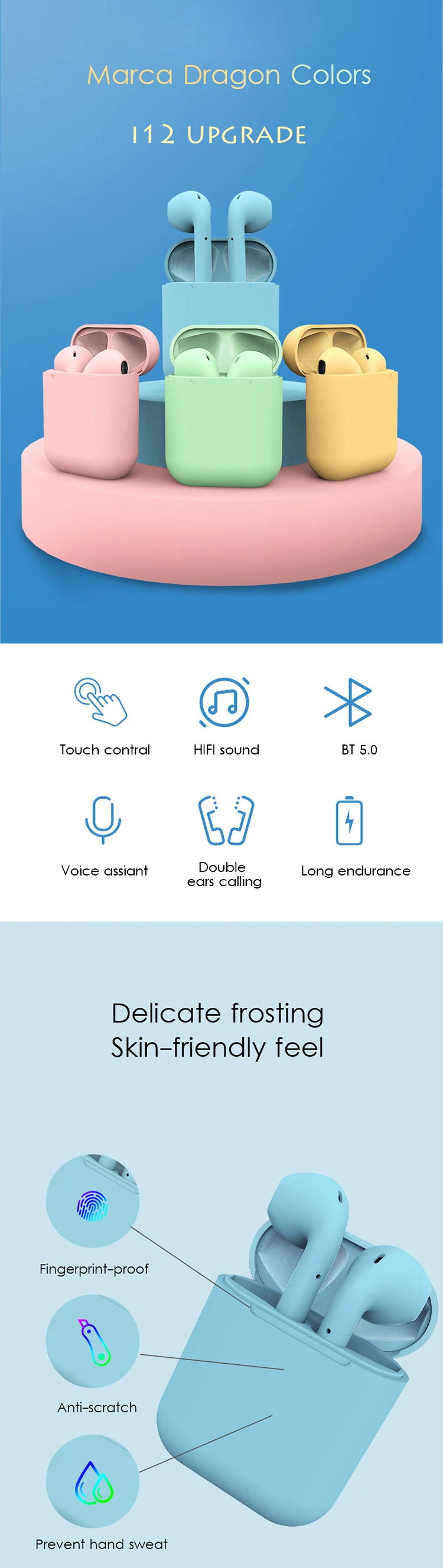 Original Factory Inpods 12 Tws Wireless Bluetooth Earbuds Mini Stereo Sports Earphone Headphones - ANKUX.COM