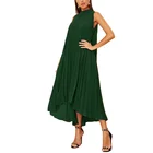 Tie Back High Low Pleated Sleeveless Dress Loose Plus Size Elegant Women Summer Dress