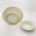 Customized High Quality 7" Disposable Plastic White Plate With Gold Spiral Rim