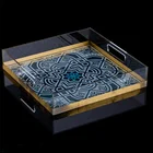 Acrylic Square Serving Tray Middle Eastern Large Square Gold Acrylic Serving Tray with Handles