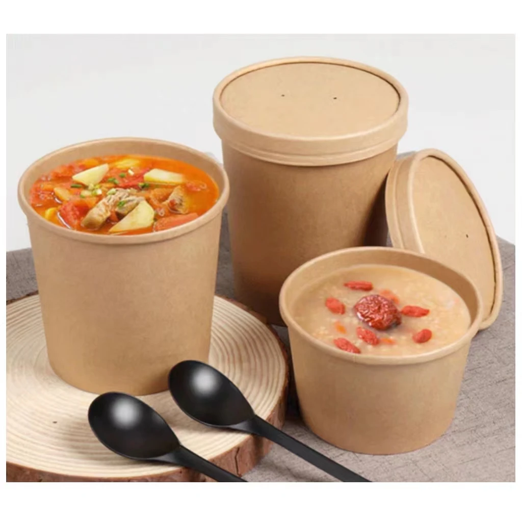 Custom Printed Disposable Hot Soup Bowls Kraft Paper Soup Cup Salad