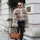 Winter Warm Coat 100% Fox Fur Jackets Ladies Grey Leather Fur Coat