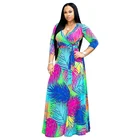 Latest design women sexy v neck 3/4 sleeve maxi dress