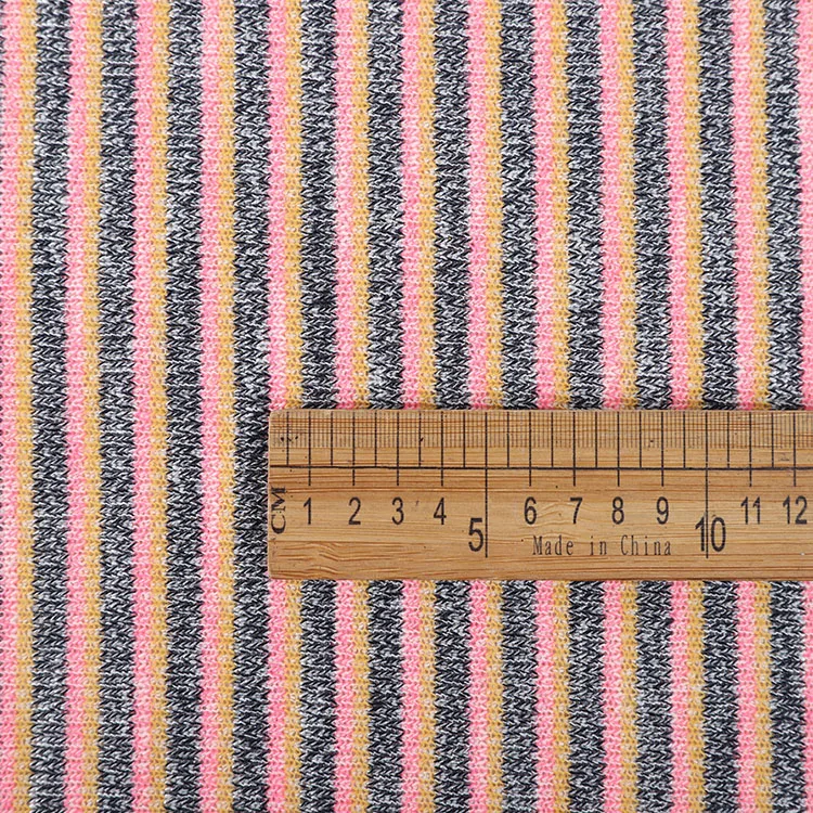 Newest Polyester Cotton French Terry Fleecei TC Melange Knitted Stripe Fabric