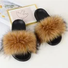 Women's furry slippers ladies cute plush faux fox hair sandal shoes faux fur slipper fake fur home slipper