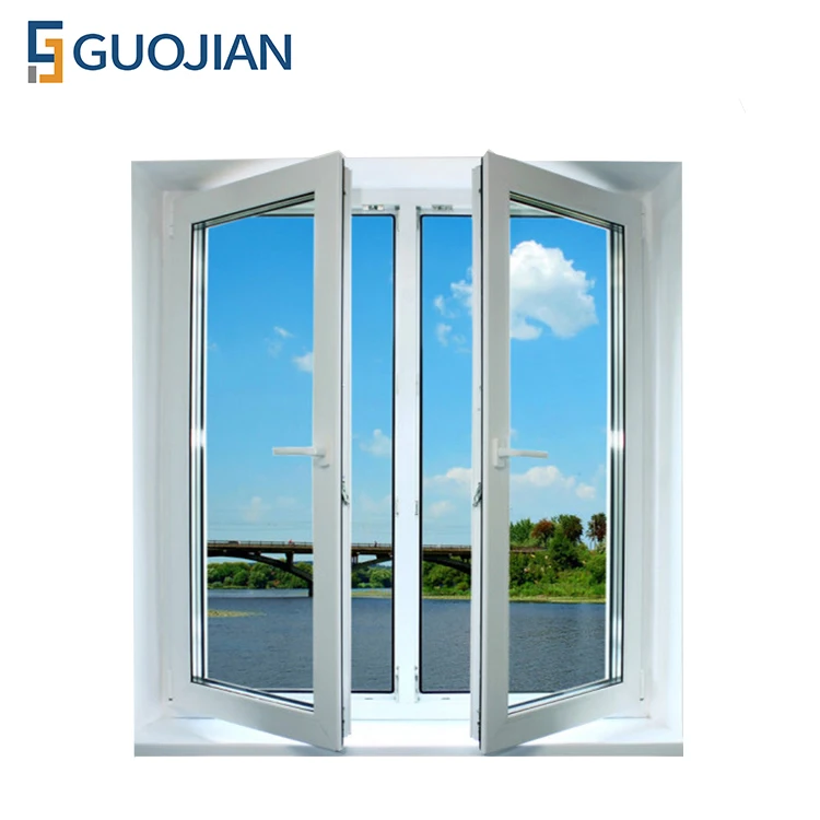 Guojian White Bahasa Perancis PVC Casement Windows