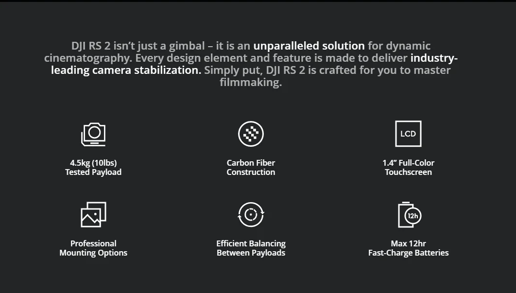 DJI brand new RS 2 advanced camera gimbal Carbon Fiber Construction RS2 with Full-Color Touchscreen Ronin S2 4.5KG payload