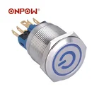 Aluminum Switch Long Life ONPOW CE ROHS GQ25 25mm Momentary Illuminated Power Symbol With Ring Aluminum Push Button Switch