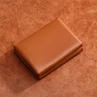 women men simple brown handmade name card genuine leather credit card holder lady and men wallet