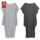 Hs Fashion Summer Women Short Sleeve Striped Off-Shoulder Irregular Dress