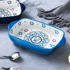 Binaural ceramic baking tray hand-painted household pizza plate baked rice plate salad bowl