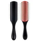 9 行リブ櫛もつれ機能黒パドルヘアブラシサロンホーム用のためのソフトクッションヘアスタイリング