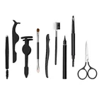 Private label custom stainless steel waterproof eyebrow pencil brush and tweezer trimmer sharp scissors kit for eyebrows