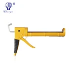 Extended reach metal skeleton caulk and caulking gun