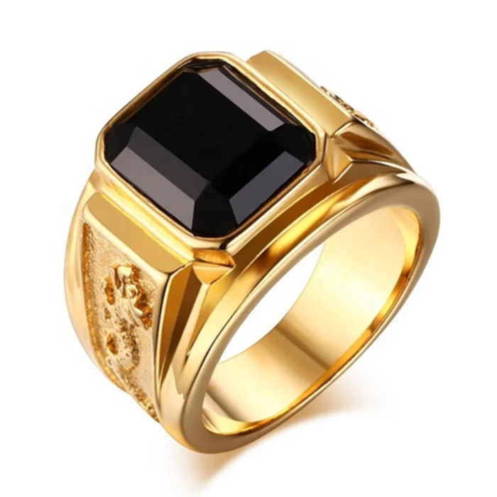 Черный камень ювелирные изделия кольца мужчины Самоцветы, кольца из нержавеющей стали дизайн с драгоценными камнями (HF-092)