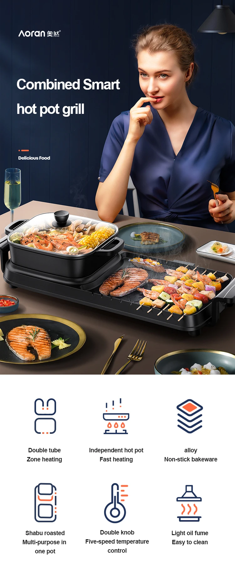 China Factory Made High Quality Indoor Non-stick 2in1 Bbq Electric Grill