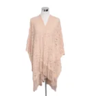 100% acrylic pink fringed hollow ladies winter knitted shawl