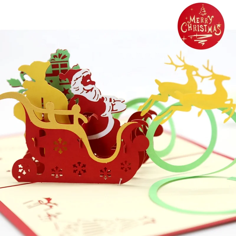 Пользовательские печати лазерная резка оленей Санта Клаус 3D всплывающее Рождество поздравительные открытки с конвертами
