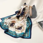Wholesale fashion elegant chain flower pattern printed pure silk satin square women scarf bandana
