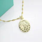 Vintage Jewellery Handmade Engraved 925 Sterling Silver Round Pendant 14K 18K Yellow Gold Coin Pendant Necklace