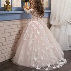 Princess Kid Clothing Dress Girl Butterfly Embroidery Towing Flower Baby Party Dress Girl Princess