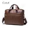 dropship contact's factory wholesale detachable adjustable strap shoulder brown men genuine leather briefcase for 14'' laptop