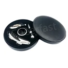 Free sample 4pcs accessories wine set and wine Gift Set in leather Case