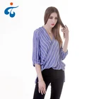 Good Sealed cheap fashion design long sleeve stripe breathable rayon blouse in kimono style