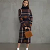 2 Pcs Lux Soft Plaid Long Knit Skirt and Top Sweater Set