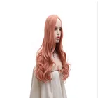 Mid-length long hair long curly hair wavy smoky pink wig human hair European and American wig