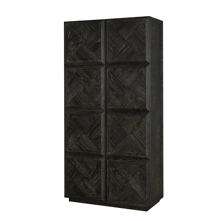 High quality living room tall black oak wood storage cabinet